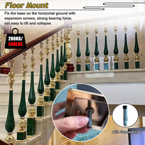 Top Shelf Aluminum Baluster Spindles With 270 Degree Tilt Bracket For Adjustable Stair Railing Decks And Patios Heavy Duty Guard Posts Quick Floor Mount 15 Pack 37 Inch Tall, featuring green and gold spindle design.