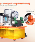 VEVOR 10000 PSI hydraulic electric pump with 750W copper motor, double-acting, on orange 8L hydraulic power pack