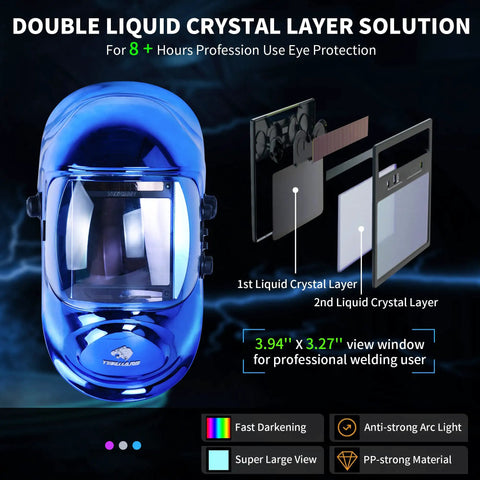 Auto Darkening Welding Helmet With Solar Power And Large Viewing Area For TIG MIG ARC Grinding, True Color Vision