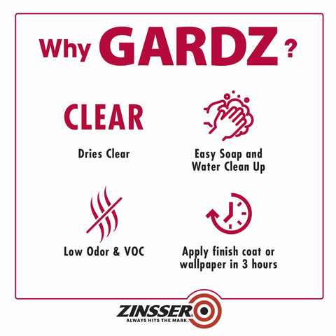 Water Based Gardz Problem Surface Sealer Quart features clear finish, low odor, easy cleanup, fast drying in graphic form