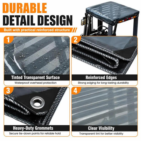 Tough As Nails Tinted Semi Transparent Forklift Roof Cover With Reinforced Rope And Rust Resistant Grommets Shop Safe Rain Guard Replacement Canopy, features heavy-duty grommets and clear visibility.