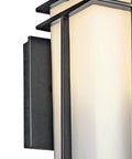 Outdoor Wall Light 1 Light Exterior Wall Sconce With A Slick Black Finish And Satin Etched Opal Glass for porch and walkway lighting.