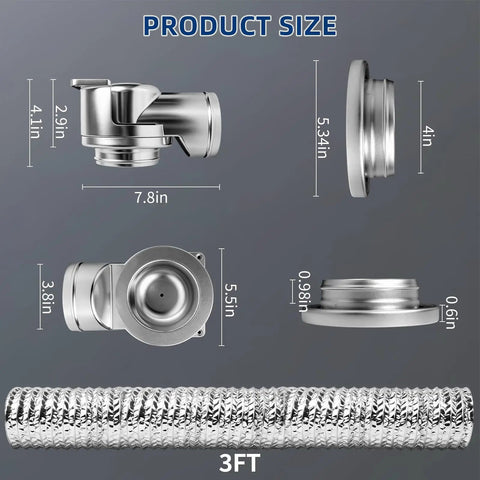 Magnetic Dryer Vent Connector Kit With Self Aligning Magnets Airtight Seal Snap On No Tools Needed size diagram