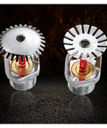 Heavy Duty Copper Fire Sprinkler Head 5 Pack Kit For Emergency Suppression Systems 68 Degree Activation R Half Inch Thread Up Pattern close-up view of sprinkler heads