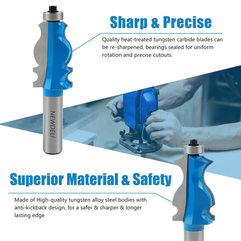 Architectural Molding Router Bit Set, Half Inch Shank, showing tungsten carbide body material and design details