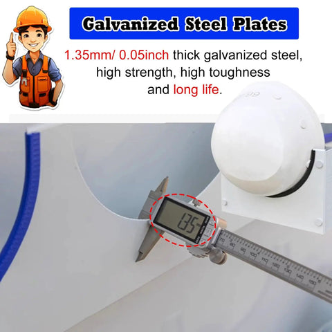 Close-up of 1.35mm thick galvanized steel plate with caliper measuring for Heavy Duty Wall Mounted Safety Helmet Rack For Job Sites And Workshops Features Beefy Galvanized Steel And Cushioned Rubber Edges To Keep Your Hard Hats Rock Solid And Tidy Through Every Work Grind.