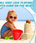 Child playing with 24 Piece Neon Beach Bucket Set For Kids With 5 Inch Buckets, Sand Pails, and Sandcastle Molds at the beach.