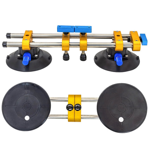 Two-piece 6-inch stone seam setter with vacuum suction cups, yellow clamps and blue adjustment knobs