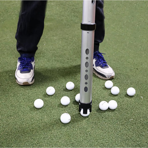 Aluminum Alloy Golf Ball Retriever With Storage Bag, Detachable Pick Up Tube, Holds 24 Golf Balls in use on green field