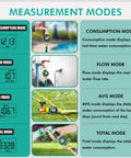 Display showing measurement modes of 360 Degree Rotatable Water Flow Meter With Brass Inlet And Outlet for gardens and RVs.