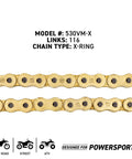 Close-up of 530VMX X-Ring Chain with 116 Links for Drive Sprocket And Chain Combo For FZ1 Fazer FZS1000 Front 16T Rear 44T