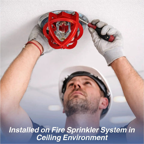 Heavy Duty Fire Sprinkler Head Guard Cage Built Tough To Take A Beating Solid Metal Protector Cover installed in ceiling system.