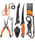 All In One Fishing Tool Set With Corrosion Resistant Pliers Fillet Knife Scissors Lip Gripper And Multi Functional Jaw For Freshwater Bass Angling A Great Gift For Men displayed on white background