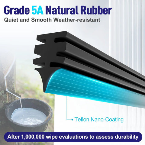 Grade 5A natural rubber wiper blade showcasing Teflon nano-coating for Toyota Tundra 2022 2023 2024 2025 smooth performance.