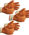 Extra Large PVC Vinyl Work Gloves 3 Pairs EN388 Cut Resistant Orange Textured Coating Oil And Grease Resistant Unisex Fit