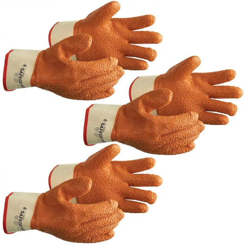 Extra Large PVC Vinyl Work Gloves 3 Pairs EN388 Cut Resistant Orange Textured Coating Oil And Grease Resistant Unisex Fit