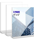 Clear Acrylic Sign Holder 4x6 Inches Three Pack T Shape Desktop Display Stand Double Sided Vertical Table Sign Holder For Restaurants Office Shop Wedding