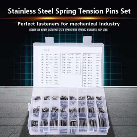 Roll Pin Set 280 Piece Slotted Spring Dowel Assortment In Box Steel Pins M1.5 M2 M2.5 M3 M4 M5 M6 M8 displayed in open case