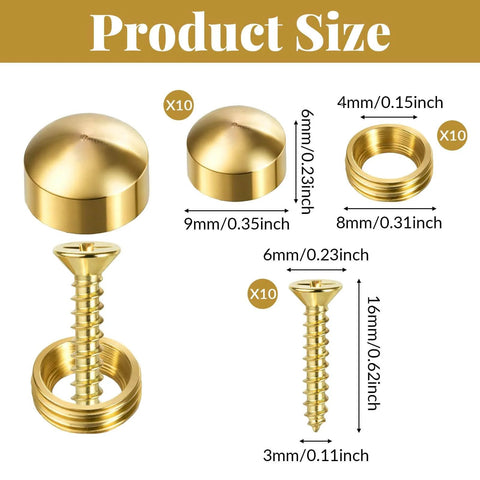 Premium Brass Decorative Screws With Caps And Thumb Tacks Set For Mirrors Windows Cabinets Doors Upholstery And Furniture No Fuss Install Self Tapping Wall Screws For Wood And Metal Rust Resistant Bronze Finish 15mm 10 Pack product size guide