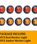 Round Three Quarter Inch LED Clearance Light Go To Universal 12V Front Rear Side Marker With 3 Red and Amber Lights Display