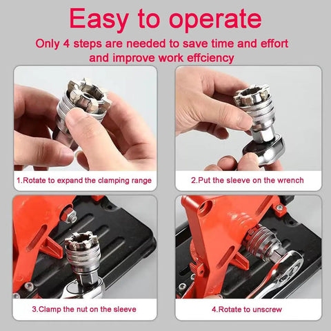 Two Pack Universal Socket Wrench Tool Set, Adjustable 10 To 19mm Universal Socket For Three Eighths Inch Drive Ratchet Or Power Drill, All In One Maintenance Tool For Tackling Damaged, Rounded, And Rusted Fasteners With No Hassle. Universal socket wrench set in 4-step use guide, metal finish, for damaged fasteners