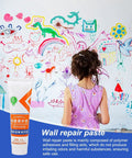 Child drawing colorful art on wall with Quick Dry Wall Patch Kit for Holes and Cracks Easy Wall Filler Paste for DIY Fixes