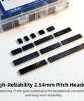 190Pcs 2.54Mm Single Row Straight Female Pin Headers Assortment Kit layout on table