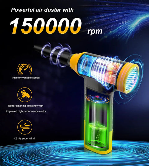 Powerful Cordless Electric Air Duster And Blower For Tech Cleaning Keyboard PC And Cameras, 150k RPM model in action