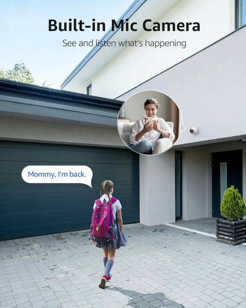 Child with backpack approaches home under surveillance of 4K PoE Security Camera System All In One With 8 Channel NVR.
