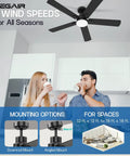 52 Inch Ceiling Fan With Light Remote Control Reversible DC Motor Noiseless 3 CCT Dimmable Timer Black Cool Sleek Modern Indoor