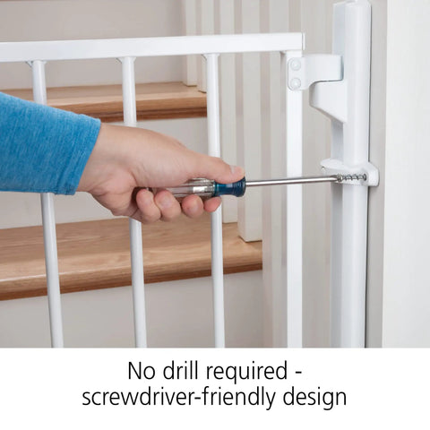 Ready To Install Everywhere Baby Gate With One Hand Operation Walk Through Door Gate For Doorways Hallways And Stairs Adjustable From 29 To 42 Inches White Multi Use Baby Gate