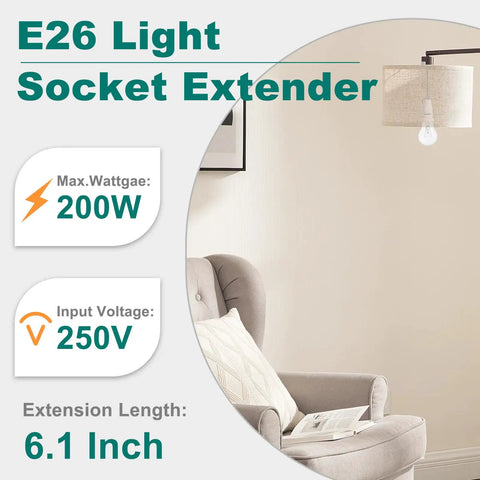 Flexible E26 Socket Extender 6.1 Inch All Directional Adjustable Adapter for Lamp Bulbs in a room with lighting details