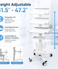 Legit Anti Theft Medical Laptop Cart With Smooth Height Adjustments And Built In Scanner Bracket Using Rock Solid Locking Casters Plus Roomy Storage Trays For Clinic Or Hospital Crews Who Need A Dependable Mobile Station, showing height adjustment feature from 31.5" to 47.2".