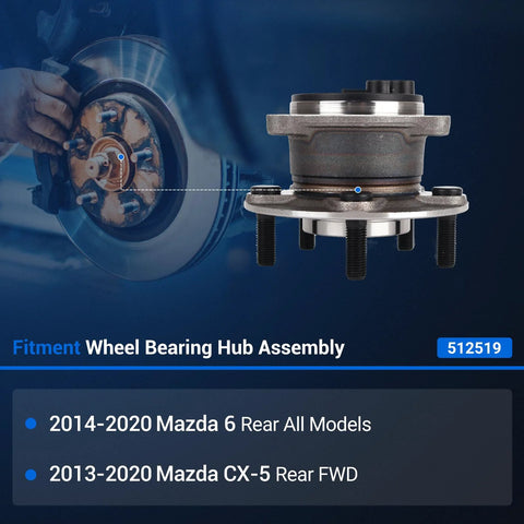 Rear Wheel Bearing And Hub Assembly For Mazda 6 2014 To 2020 And CX-5 2013 To 2020 With 5-Lug And ABS close-up view