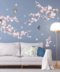 Cherry Blossom Wall Decals Set With Pink And White Flowers And Tree Branches Peel And Stick Wall Art For Living Room And Bedroom