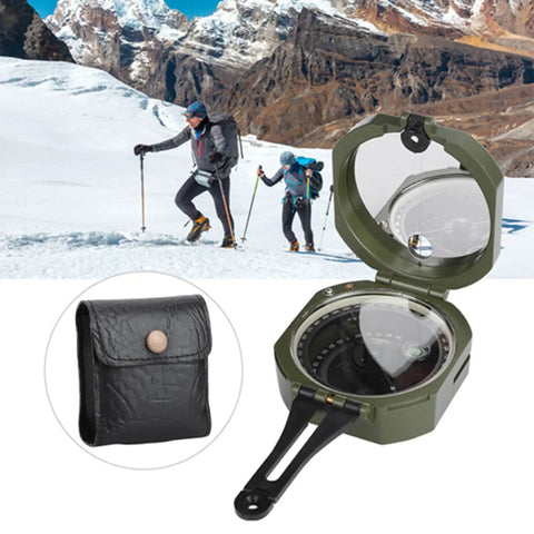 Go-To High-Precision Compass With Luminous Dial, Magnetic Declination Adjuster, and shockproof zinc alloy body on snowy terrain