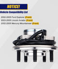 Front Wheel Bearing And Hub Assembly 2 Piece Set Fits Ford Explorer 2002-2005, Lincoln Aviator 2003-2005, Mercury Mountaineer 2002-2005 With ABS