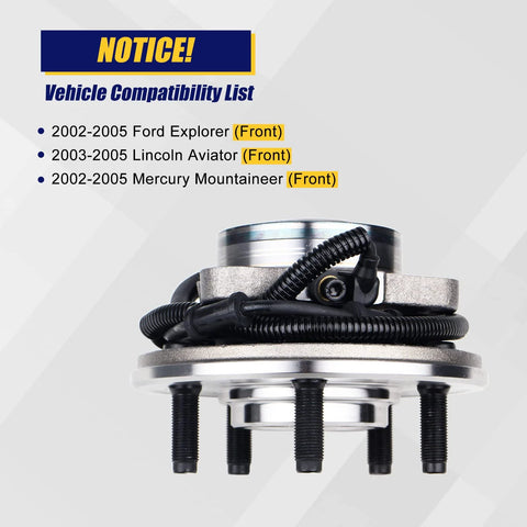 Front Wheel Bearing And Hub Assembly 2 Piece Set Fits Ford Explorer 2002-2005, Lincoln Aviator 2003-2005, Mercury Mountaineer 2002-2005 With ABS