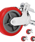 Beefy Heavy Duty Scaffolding Wheels Set Of 4 8 Inch Red Polyurethane Casters With Brakes Locking Stem 3200 Lbs Per Set Replacement