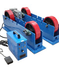 Workhorse Welding Turning Rolls With Linkage Roller 110V Electric Pipe And Tank Positioner Adjustable Diameter From 2 To 59 Inches PU Wheel Support 4400 LB Load Capacity Pro Grade Fabrication Equipment, blue unit with foot pedal