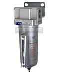 Industrial Grade High Flow In Line Air Filter And Water Trap 5 Micron Metal Bowl One Half Inch NPT Heavy Duty Unit For Compressed Air Systems Removes Moisture And Debris Up To 95 Percent 225 PSI Max Input 140 CFM