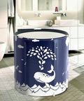 Portable Folding Bathtub For Adults, Japanese Style Soaking Spa With Thermal Foam, Freestanding Ice And Hot Tub, Whale Blue in bathroom.