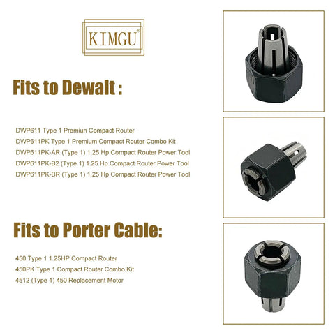 Beef Up Your Router With Replacement One Quarter Inch Collet Chuck And Nut Assembly For Dewalt DWP611 DWP611PK DCW600B DCW600B CA And Porter Cable 450 450PK 4512 Routers Two Pack Collet Nut Kit