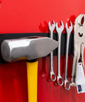 Hammer and Jumbo 1 7 16 Inch 12 Point Combo Wrench Satin Chrome Finish For Tough As Nails Torque hanging on red tool chest