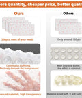 Comparative image showing 200 Pack Clear Rubber Cabinet Door Bumpers with self adhesive vs competitors, highlighting quality and quantity.