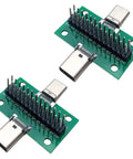 USB C Breakout Test Board 2 Pack Solderless Pins 24 Pin 2.54mm Double Sided Socket With Pin Header Connector For Date Line Wire Cable Transfer