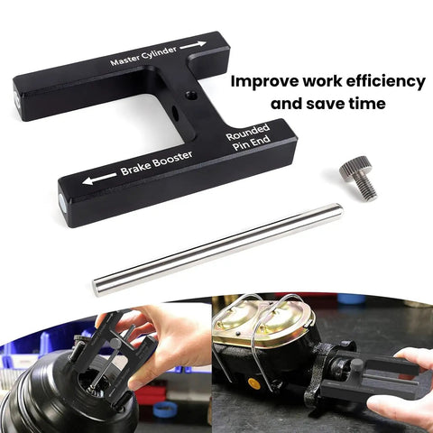 Heavy Duty Aluminum Brake Booster Adjustment Tool With Built In Magnet For Master Cylinder Push Rod Alignment, showing pin and tool.