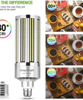 120W Commercial Grade Corn LED Light Bulb Fanless Replacement For 400W MH And HPS, E26 And E39 Mogul Base, color comparison