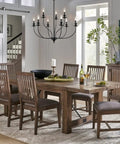 Modern Farmhouse Candle Style Dining Room Chandelier In Black Metal 32 Inch Two Tier Canopy over rustic dining table