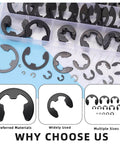 211 Piece E Clip Retaining Ring Set With 14 Sizes 65Mn Steel Heat Treated External Circlips With Tweezers for gears, visible assortment